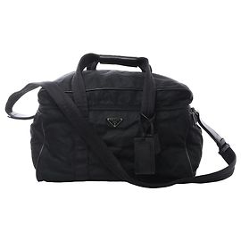Bolsa de viagem 2Way em Nylon Tessuto x Couro Prada Preto 7V362 Preto