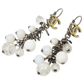 Orecchini pendenti Chanel Coco Mark Argento Giallo