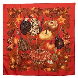 Sciarpa Hermès Carré 90 CITROUILLES ET COLOQUINTES Arancione