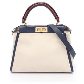 Fendi Peekaboo Regular 2-Way Handtasche Rot Roh Marineblau