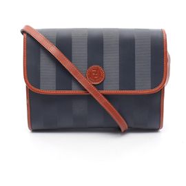 Borsa a Spalla Fendi Pequin Marrone Blu navy