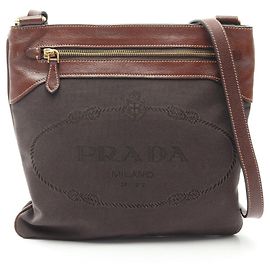 Bolsa de ombro em jacquard com logótipo PRADA Marrom