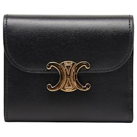 Céline Celine Triomphe Compact Wallet Black