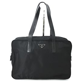 Bolsa Bowling de Nylon Prada Preto Branco