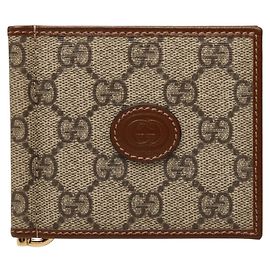 Gucci GG Supreme Money Clip Bi-fold Wallet Brown
