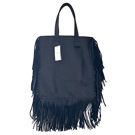 Sac cabas Iro en cuir noir à franges Noir