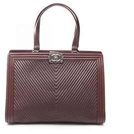 Borsa Tote Chanel Boy V-Stitch Bordò
