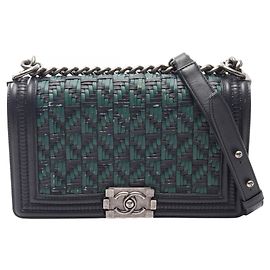Bolsa de ombro Chanel Boy em couro trançado Verde Azul marinho