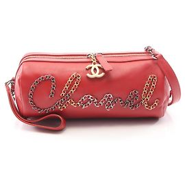 Bolsa Bowling de Couro Vermelho Chanel Vermelho