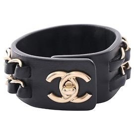 Chanel Coco Mark Turnlock Charm Bracelet Black Golden