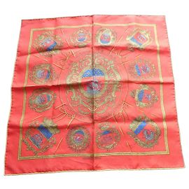 Hermès Gavroche 45 Lenço de Seda "Les Armes de Paris" Vermelho e Dourado Vermelho Dourado