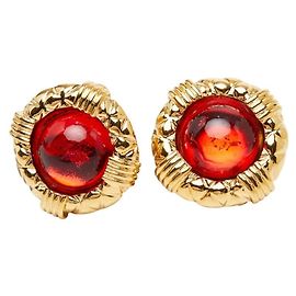 Chanel Gripoix runde Ohrringe Rot Golden