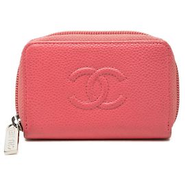 Monedero de piel caviar rosa Chanel Rosa