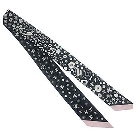 Lenço de seda Chanel preto e rosa Preto Rosa