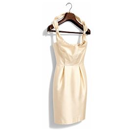 Max Mara Intrend Seidensatin Neckholder-Kleid - Elfenbein Champagner Beige Golden