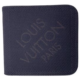 Louis Vuitton Cartera de doble pliegue en lona Damier Geant negra con monedero Negro