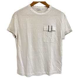 T-shirt in lino e seta Brunello Cucinelli Marrone Grigio