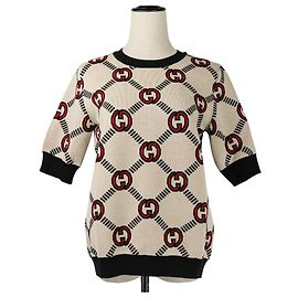 Gucci Reversibler Kurzarm-Strickpullover mit Interlocking GG Beige Andere