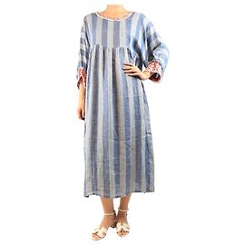 Autre Marque Gestreiftes Midi-Kleid aus Leinenmischung in Blau - Größe M Blau