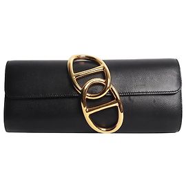 Hermès Schwarze Egee Lederclutch Schwarz