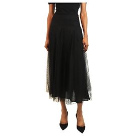 Dior Falda midi plisada de tul negro con lunares - talla UK 8 Negro