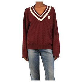 Brunello Cucinelli Burgunderfarbener Cricket-Pullover mit Zopfmuster - Größe S Bordeaux