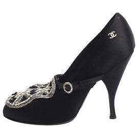 Chanel Black satin embellished pumps - size EU 37.5 Black