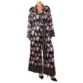 Alice by Temperley Schwarzer und rosa Blumen-Jumpsuit mit Gürtel - Größe UK 14 Schwarz