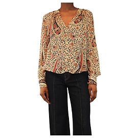 Veronica Beard Creme-farbene Bluse aus Seidenchiffon mit Paisley-Print - Größe UK 8 Roh