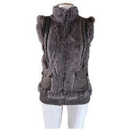 Oakwood Strickweste mit grauem Kaninchenfell Grau