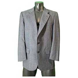 Burberrys Grey Check Wool Blazer Blue Grey