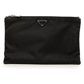 Prada Black Tessuto Zip Clutch Black
