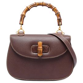 Gucci Pele de vitelo granulada castanha Bamboo Night Marrom Castanho escuro