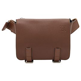 LOEWE Brown Leather Anagram Military Belt Bag Brown