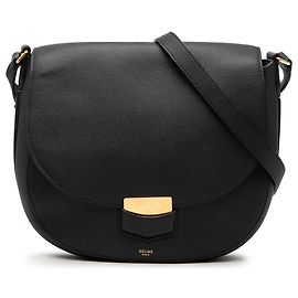 Céline Celine Trotteur Crossbody em couro de vitelo de grão médio preto Preto