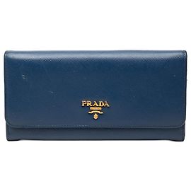 Prada Blue Saffiano Lux Continental Wallet Blue