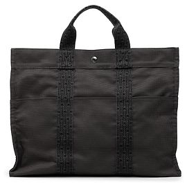 Hermès Gray Canvas Herline MM Castaño Gris antracita