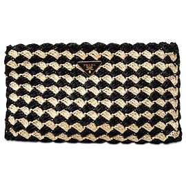 Prada Black Raffia Crochet Clutch Black
