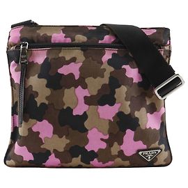 Bolsa Transversal Prada Brown Tessuto Camouflage Zip Top Marrom