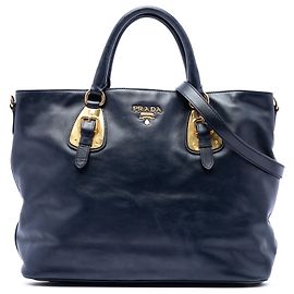 Cabas Shopping Convertible Ouvert en Cuir de Veau Souple Bleu Prada Bleu Bleu Marine