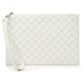 Bottega Veneta White Leather Intrecciato Clutch White