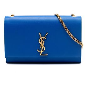 Saint Laurent Bolsa Transversal Kate Monogram em Couro de Grão Médio Azul Azul