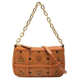 MCM Bolsa Delmy em lona revestida Visetos marrom Mini com corrente Marrom