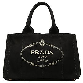 Tote de lona canapa preta com logotipo Prada Preto