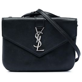 Borsa a tracolla Saint Laurent in pelle di vitello nera con monogramma e tre tasche Nero