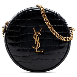 Bolso Camera Round de vinilo charol negro con relieve de cocodrilo Saint Laurent Negro