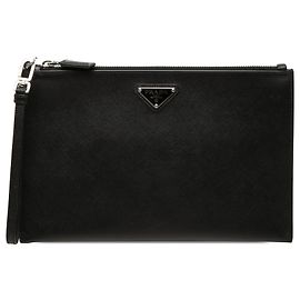 Prada Black Saffiano Wristlet Clutch Black