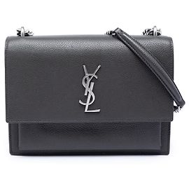 Bolsa transversal Saint Laurent Monogram Sunset em couro de bezerro de grão médio cinza Marrom Cinza antracite
