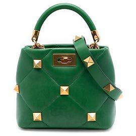 Borsa Valentino Green Small Nappa Roman Stud The Handle Verde
