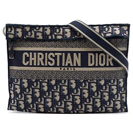 Bolsa transversal plana em lona Blue Oblique da Dior Azul Azul marinho